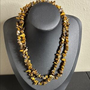 Tiger’s Eye Chip Beaded Long Boho Gemstone Necklace